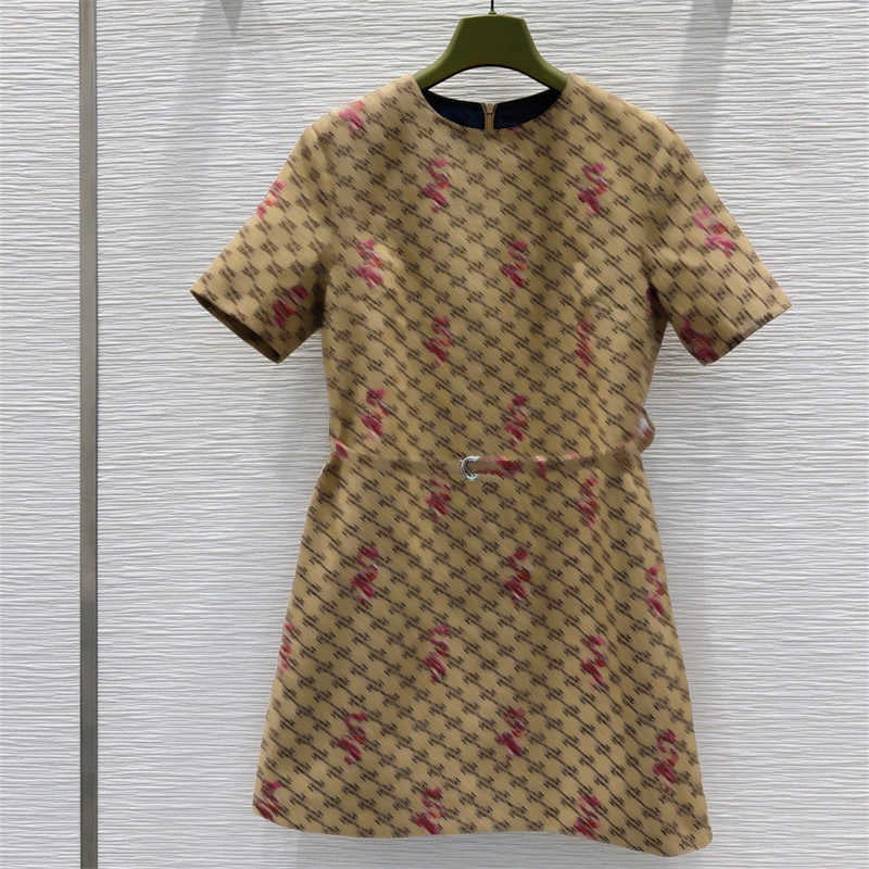 Designer Women Dresses Red Snake Embroidery Dress Jacquard Fabric Crew Neck Short Sleeve Casual Dress Classic Spring Summer Fashion Womens Clothes