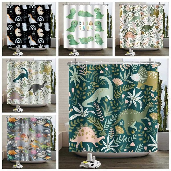 Cartoon dinosaur shower curtains fun and cute colorful dinosaur animals childrens bathroom curtains waterproof bathroom curtains home decora
