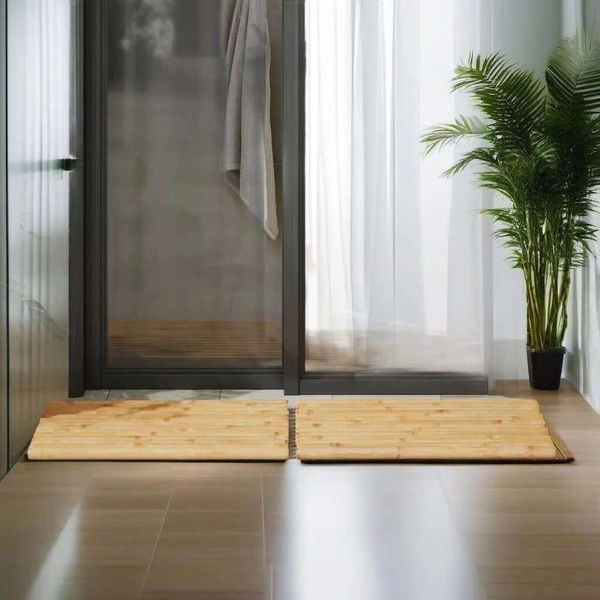 2-Piece Bamboo Bath Mats 27.6x19.7 inches - Eco-Friendly Non-Slip Bathroom Rugs R250206
