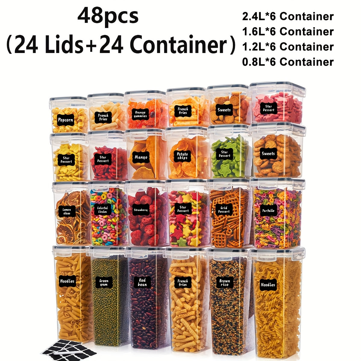 TEMU 18--60pcs Airtight Food Storage Containers With Lids, Bpa Free Plastic Kitchen Storage Containers For Spaghetti, Cereal, Pasta, Flour And Sugar