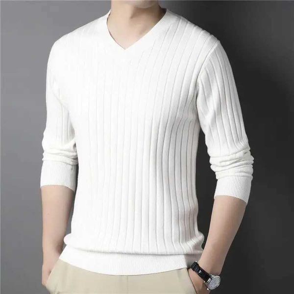 Autumn Winter Fashion V-neck Long Sleeve Pullovers Mens Clothing Thread Solid Knitting Casual All-match Simplicity Korean TopsXJ241216