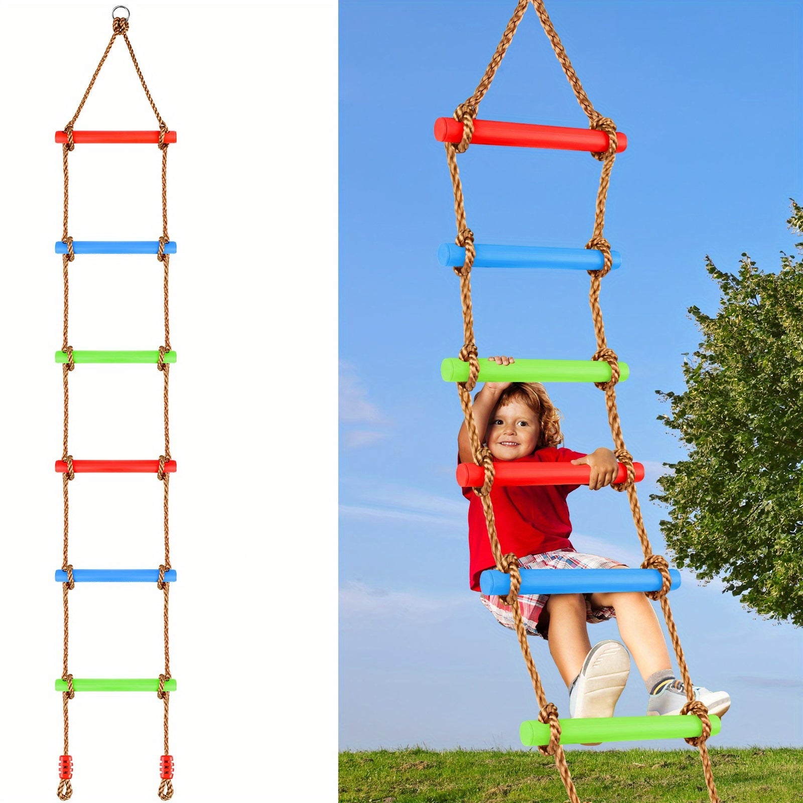 TEMU 6.5ft Climbing Rope Ladder For Kids - Warrior Obstacle & Swing Accessory For Tree House, Playground