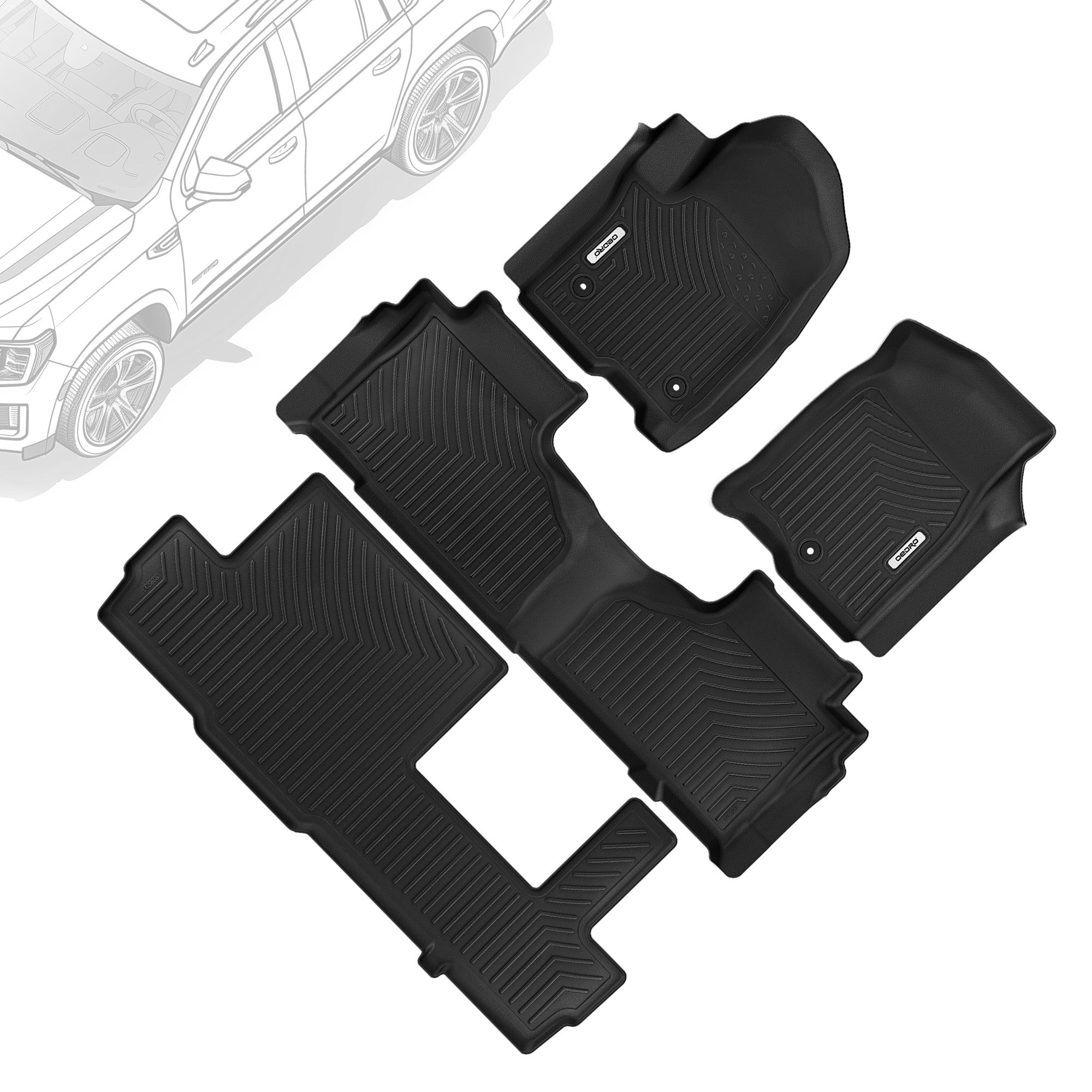 OEDRO Floor Mats 3 Row Liner Set for 2021-2025 Chevy Suburban-GMC Yukon XL with 2nd Row Bench Seats