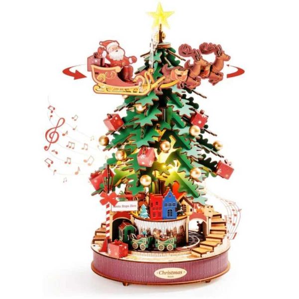 Diecast Model Cars Robotime 3D Wooden Puzzles Music Box Christmas Melody Tree Wooden Model Kits for Adults to Build Best Gifts for Adults an