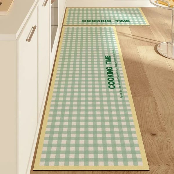 Kitchen vinyl base carpet PVC floor mat leather waterproof and anti slip foot mat green plain weave home decoration carpet 240927