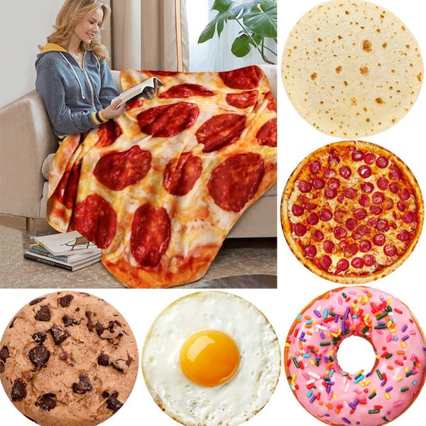 Warm Pizza Food Blanket Super Soft Plush Throw Blankets For Bed Sofa Bedspread Decorative Camping Winter Warm Round Blanket Y240829