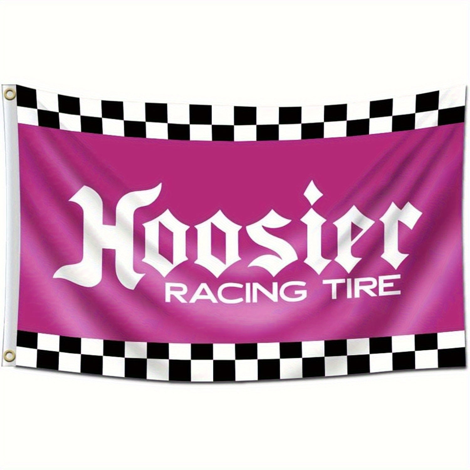 TEMU 2d Door Banner 1pc Racing Tire Flag Tapestry - Heavy Duty 150d Polyester With 2 Brass Grommets, Pink Checkered Border, " Racing Tire" Design,