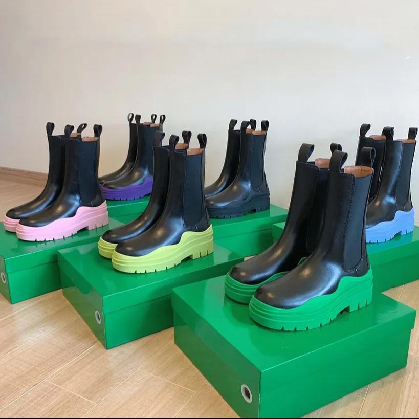 designer womens boots high quality lady tire green pink blue trainers shoes black leather martin fashion wave colored rubber outsole sn