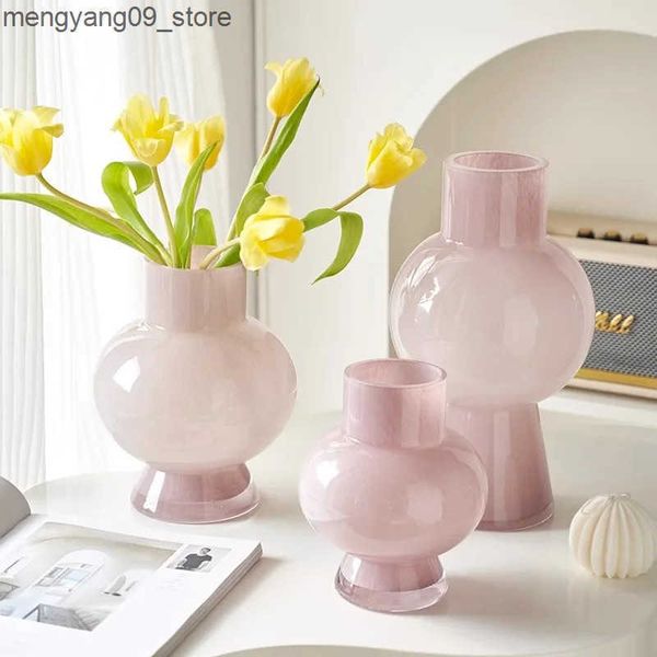 Vases Cream Style Fenton Medieval Vase High Grade Glass Light Luxury Flower Arranger French Decorative Ornament Ins Style Terrarium J241210