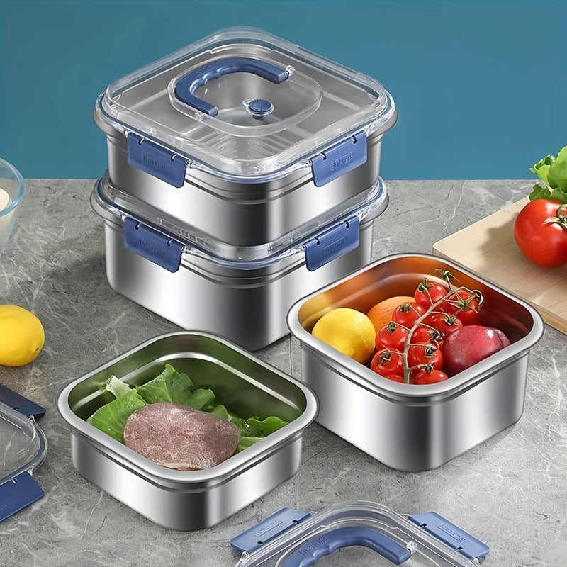 TEMU 5-pack Heavy-duty Leakproof Food Containers With Lids - Stackable, Airtight, Large Capacity Lunch Boxes & Storage Bins, Steel Construction For