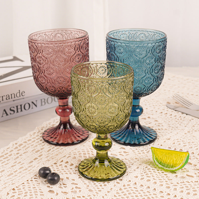 Factory Wholesale 240ml Emed Colored Glass glasses European Juice Glasses Wine Goblets Wedding Decoration Cups