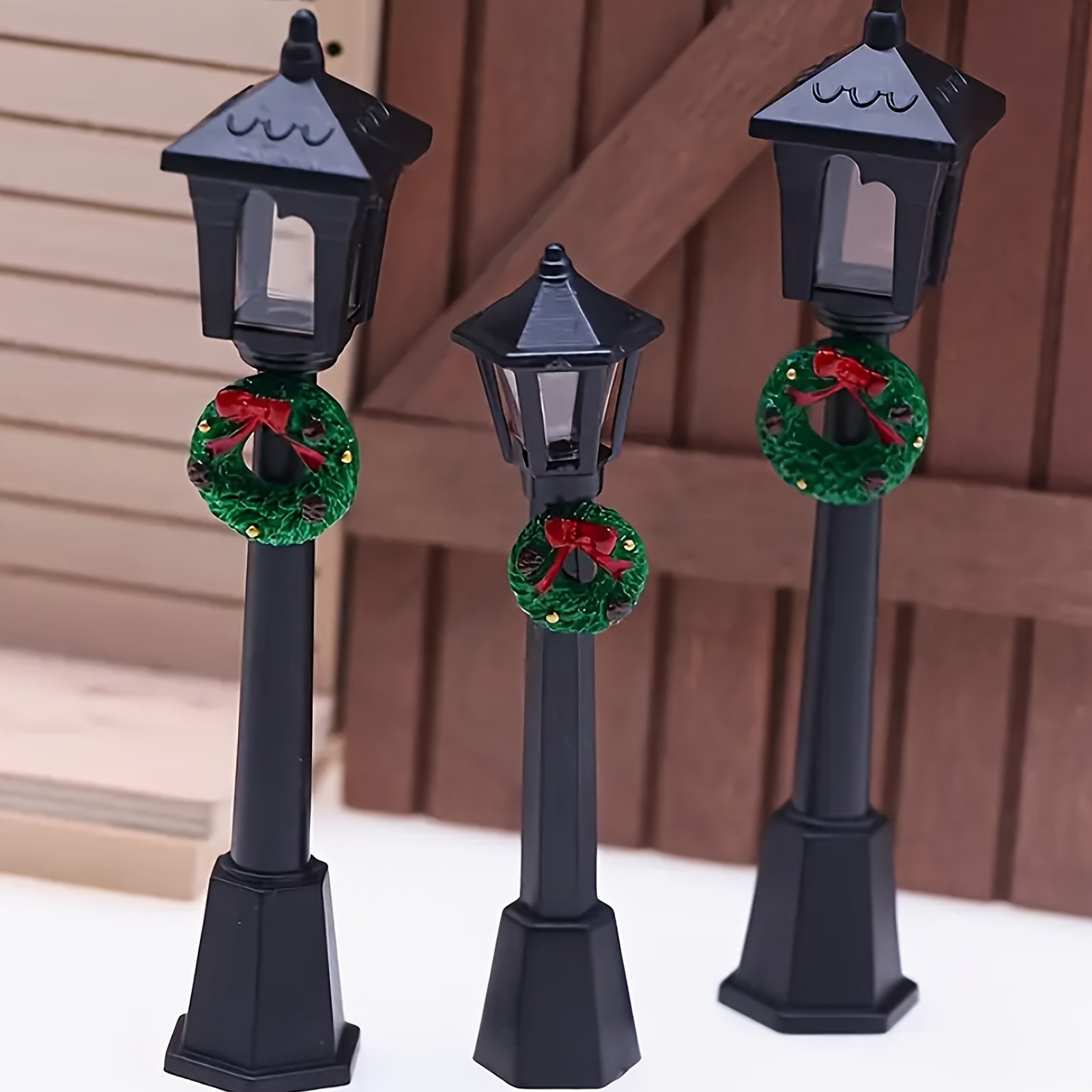 TEMU 3-pack Miniature Christmas Street Light Figurines, Plastic Lantern Decor For Dollhouse, Mini Village, Tabletop Display, No Electricity Needed,