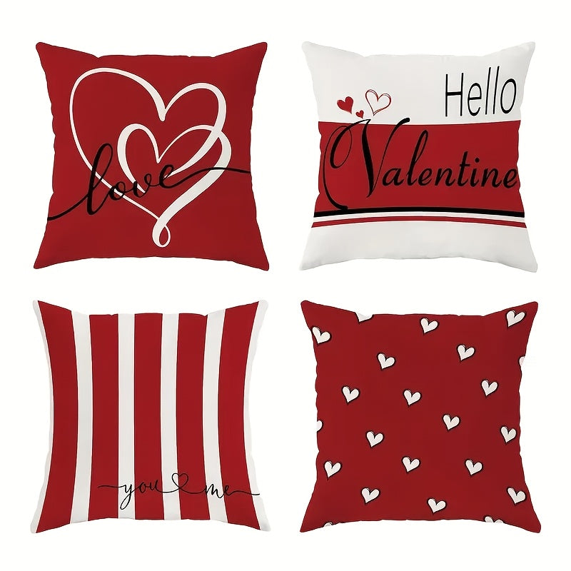 TEMU 4pcs Day, Valentine's Day Pillowcase Set - Romantic Red And , Soft Decorative Cushion Cover For Living Room Bedroom Sofa Bed Home Decor, Zipper