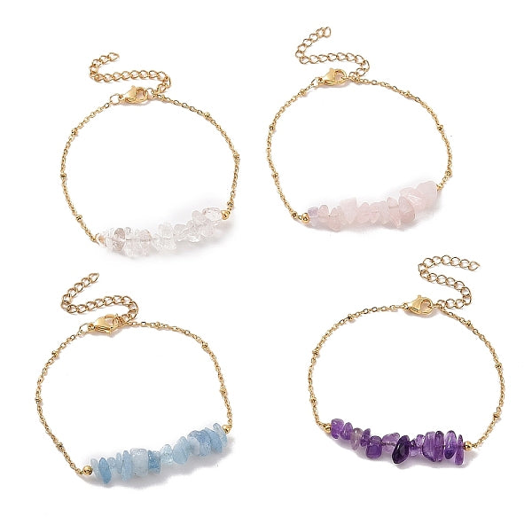 Pulsera de eslabones con cuentas de chips de piedras preciosas mezcladas naturales