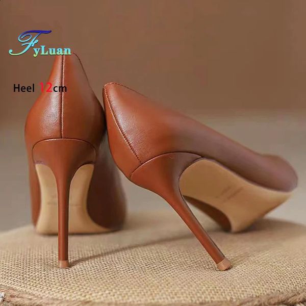 Size 35-45 Ladies Brown High Heels Pointed Elegant Women Shoes All-match 8CM 10CM 12CM Shallow Stiletto Office Party Pumps 241228