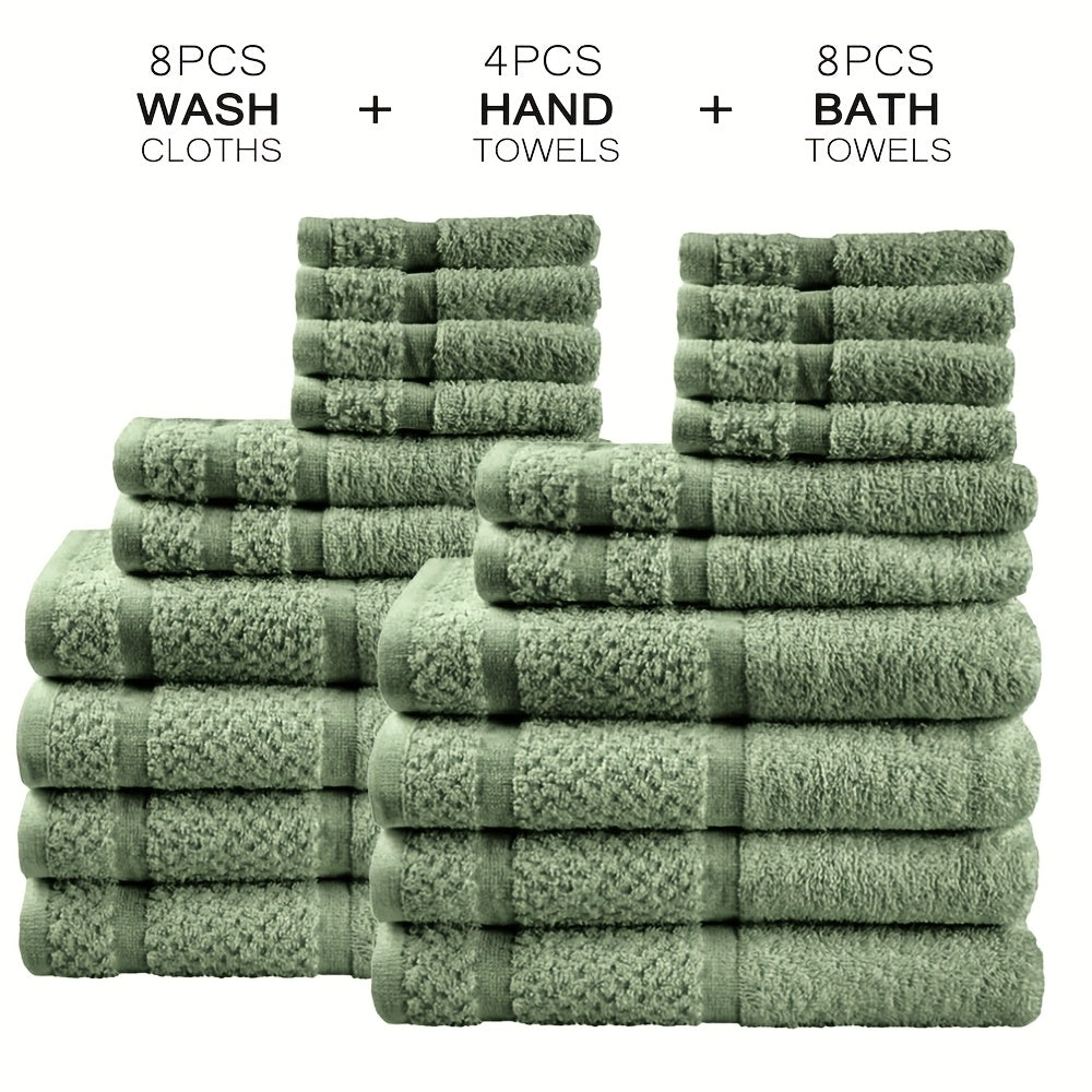 TEMU 20pcs Bath Towel Set, 8pcs Bath Towels&4pcs Hand Towels&8pcs Washcloths, Solid Color, Cotton Towel, Absorbent, Quick-drying, Soft And