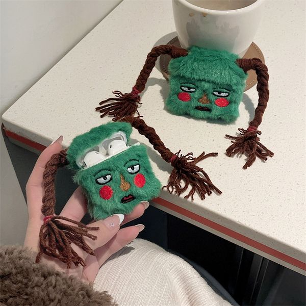ddmygifts Plush green expression suitable for Pro Bluetooth wireless headphone cover 1-2-3 generation cute and quirky trend