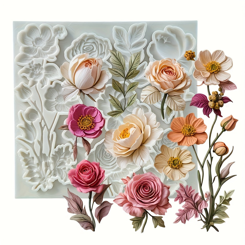 TEMU Floral Silicone Mold For Diy Crafts - Ideal For Resin, Fondant, Soap, Candle, Plaster, Clay & Ice Cubes - Valentine's Day & Gifts