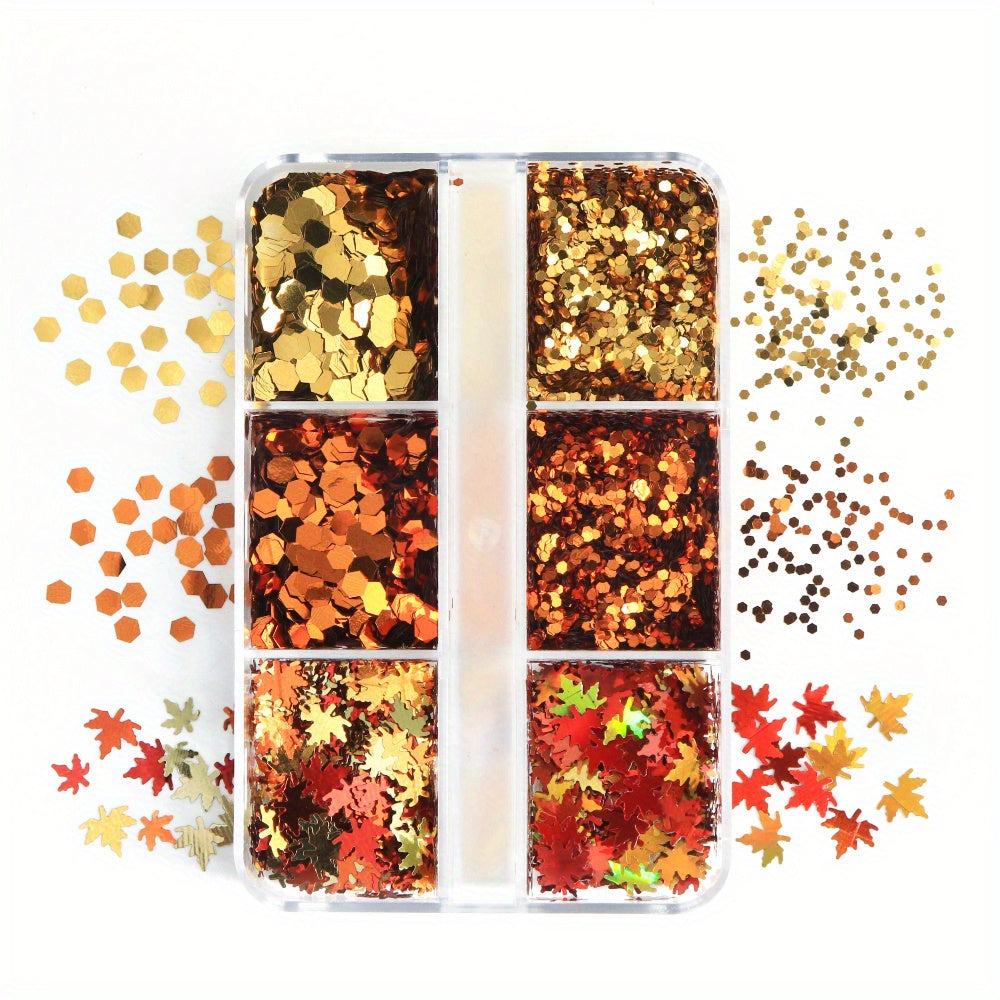 TEMU Autumn Glitter Sequins - Epoxy Resin Mixed Shapes (leaves, Flowers, Hearts) For Making, Crafts, Scrapbooking & Card Making - Fall-themed Craft