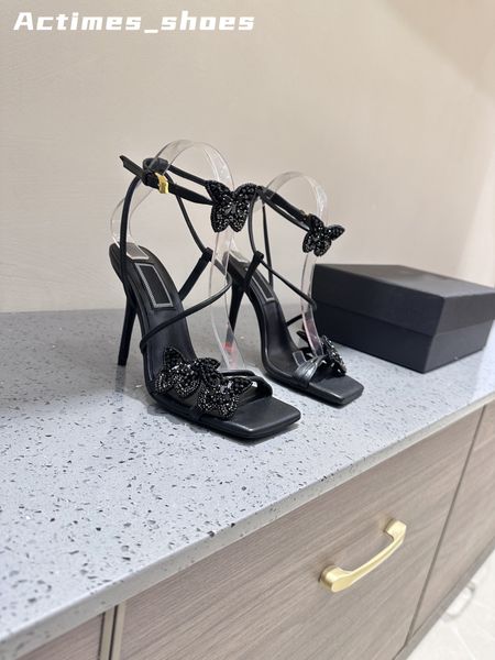 Designer Sandals Women High Heels Slippers Summer Fashion Square Toe Flip Flops Sandals Design Open Toe Slingback Slides Female Pumps red bo