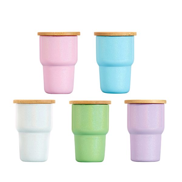 3oz Sublimation Glitter Shimmer Shot Glass Glasses Wine Tumbler Beverage Drinking Beer Cups With Bamboo Lids 1113