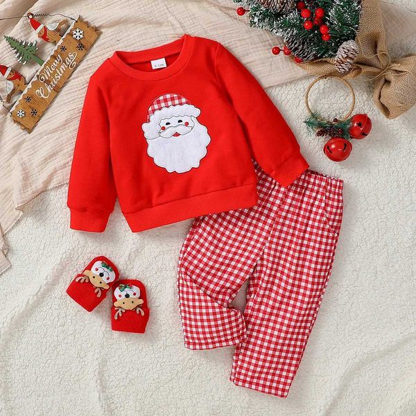 2024 Novo bebê Gilrs outonoinverno 6m-4y Christmas Baby Preschool Clothing Conjunto de Papai Noel