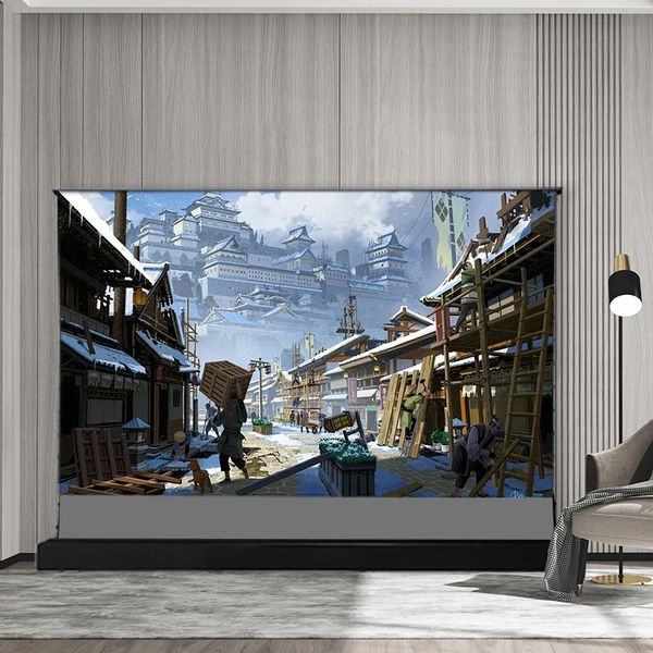 16:9 ALR Motorized Floor Rising Projector Screen Obsidian Ambieiont Light Rejecting for 8K short-long throw projection