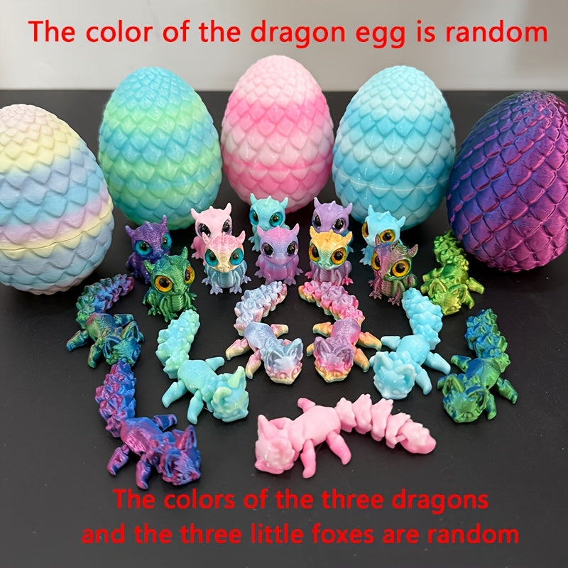 TEMU A 7pcs Set Of 3d Printed Dragon And Fox Gradient Laser Desktop Decoration Is For . Very Suitable For Party And Outdoor In-car Display Statue