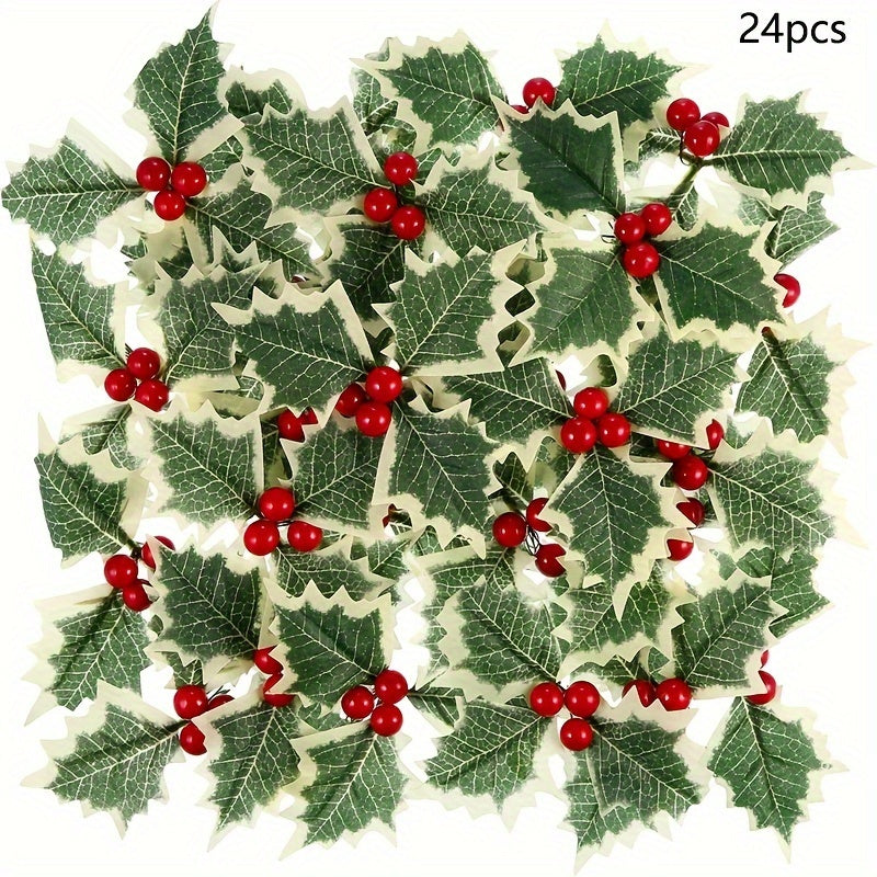 TEMU 24-piece Artificial Holly Vine Set - Plastic Christmas Decor Vines With Berries For Home Decor, Tabletop Placement In Room Types - Ideal For ,