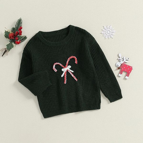 Baby Boy Girl Christmas Sweater Santa Claus-Candy Cane Embroidery Long Sleeve Chunky Knitwear Pullover Casual Tops Kids Clothes 240911