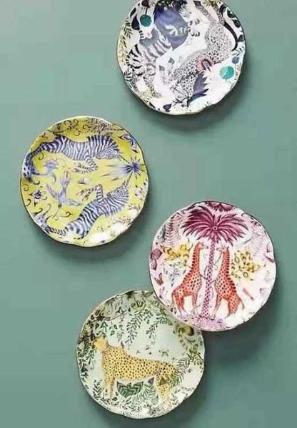 Decorative Plates Anthropology Trinket Dish Forest Animal Hand-painted Tray for Home Decor Ceramic Plates Upscale Hotel Placement cute platt