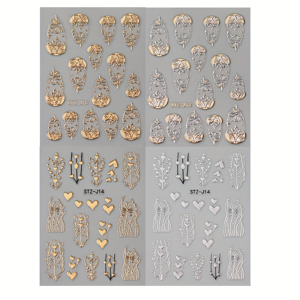 TEMU 4pcs Cartoon Nail Art Sticker Set, Self-adhesive Glossy Rectangle Plastic Nail Decoration With Glitter, Unscented, Single Use