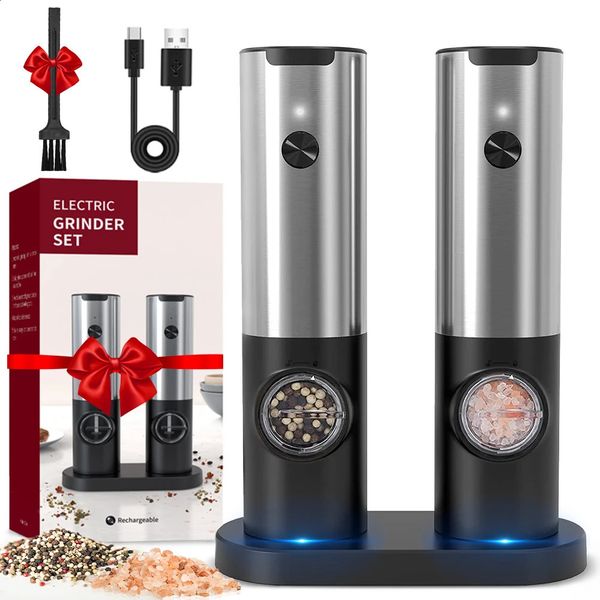 Rechargeable electric salt and pepper grinder with charging base stainless steel automatic spice 240817