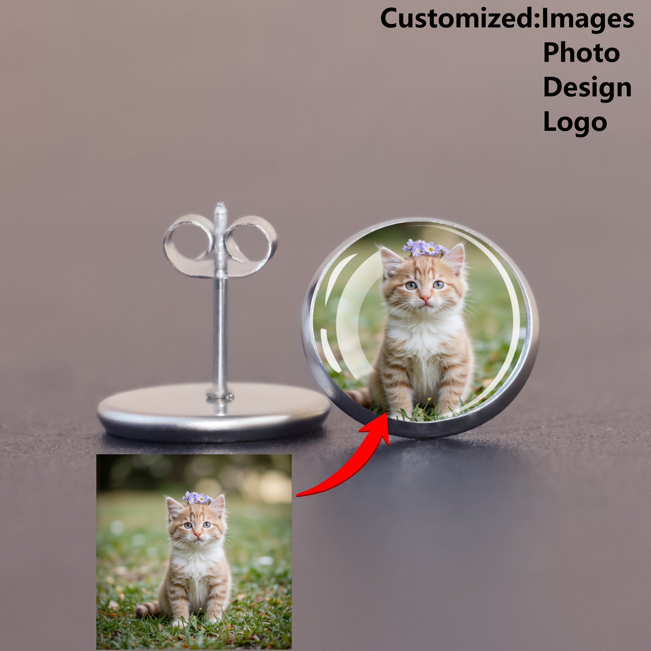 TEMU 1 Pair Customized Photo Earrings - Personalized On Alloy Base, Unique Gift For Women, Valentine’s Day Or Casual Attire, Quirky Earrings