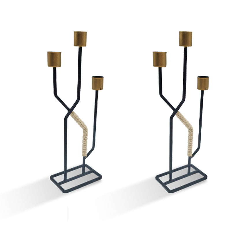 Contemporary Handcrafted Wrought Iron & Hemp Rope Slim Candle Holders