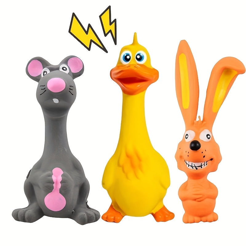 TEMU 3pcs Squeaky Dog Toys - Durable Rubber Chew Set With Duck, Interactive Indoor-outdoor Play And Training Tough Squeaky Puppy Training Mouse & Dog