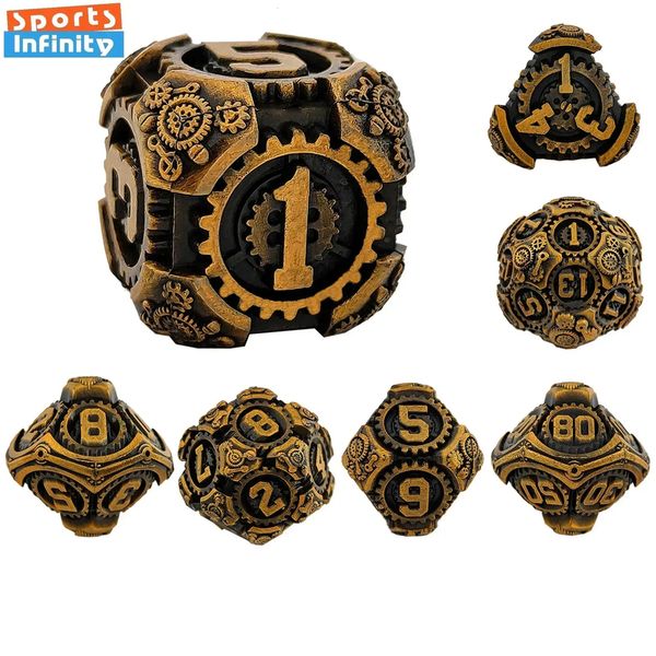 7pcs-set of Gear Metal Dnd Dice Set Polyhedral Number Dice Kit for Dnd TRPG Cthulhu COC Running Team D6 Board Game Dice 250109