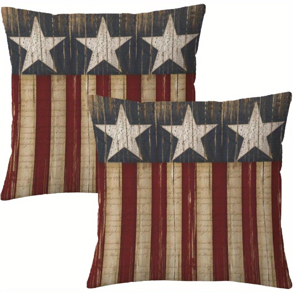 TEMU Pillow Covers 18x18 Set Of 2, Vintage Stripes Stars Decor America Flag Throw Pillows Memorial Day Pillowcase Patriotic Decorations Outdoor For