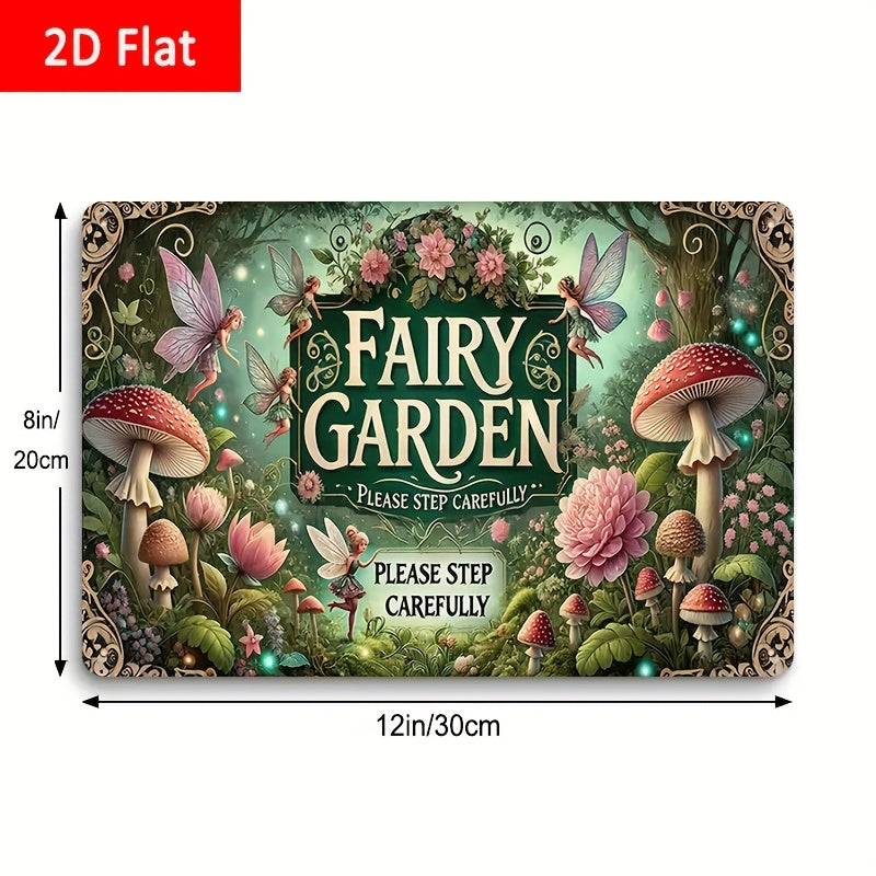 TEMU 1pc Fairy Tin Sign, Fairy Garden With Mushrooms, Whimsical , Garden Wall Decor, Bedroom Or Garden, High-quality Metal, 8x12 Inches- 20x30 Cm