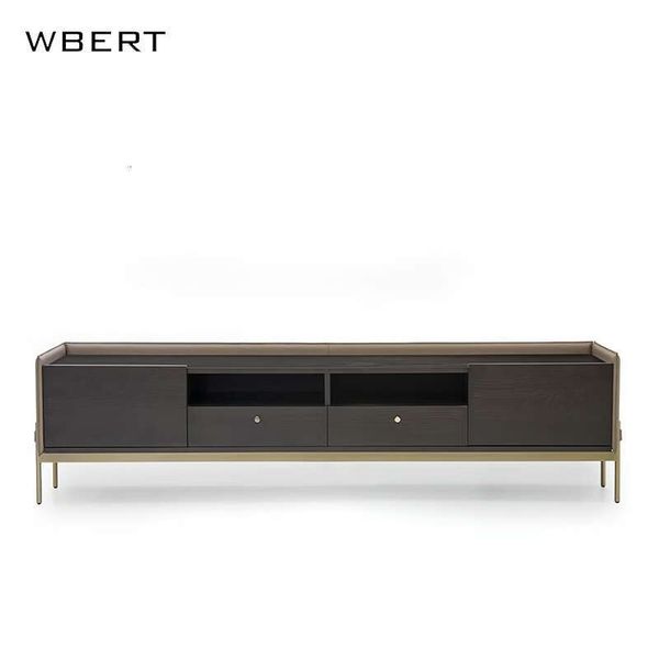 WBERT Italian Small Living Room Furniture Modern Solid Wood Tv Cabinet Stainless Steel Stage