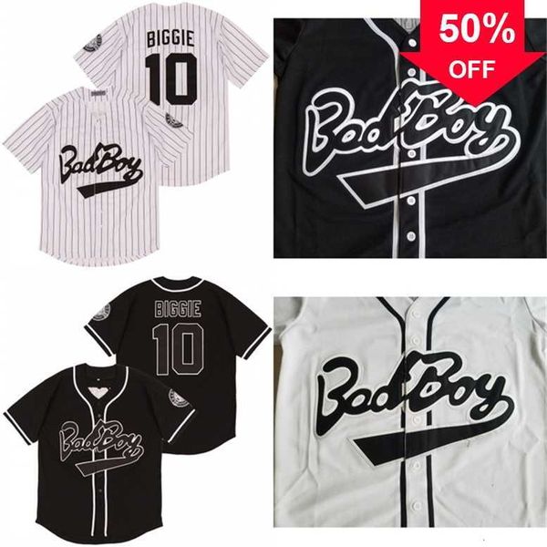 Xflsp GlaMitNess Biggie Smalls 10 Bad Boy White Baseball Jersey Includes Patch White Black Fashion Double Stitched High Quality
