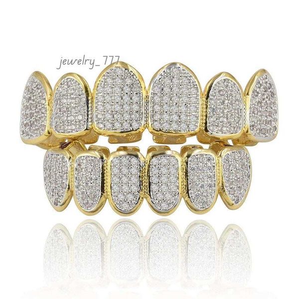 Hip Hop Grillz Men Women Street Fashion Grade Quality Bling Zirconia Micro Paved Teeth Braces Luxury 18K Gold Plating Copper Dental Grills