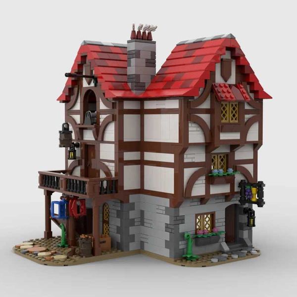 Blocks 1217pcs Moc MMedieval Alleys Inn Modular Castle Model Building Bricks DIY Sets Education Assembly Blocks Toys Christmas Gifts Y241228