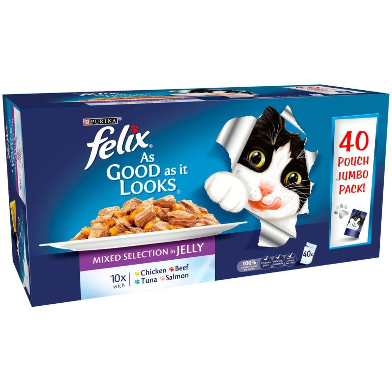 Felix As Good As It Looks Cat Food Mixed Jelly Pouch Selection Pack - 40x100g