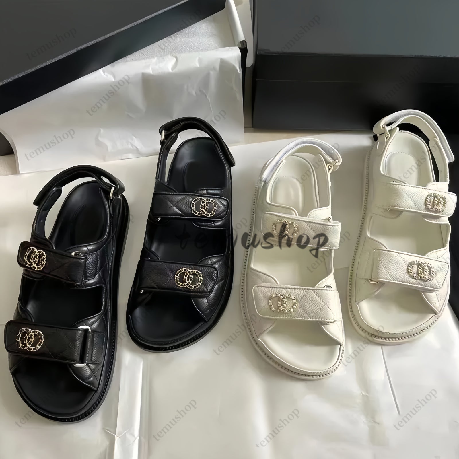 Women sandale Calfskin Dad shoes Sandals Quilted Designer Sandles Shoes Platform Flats Low Heel Wedge Diamond Buckle Sandal Slip On Ankle Strap SFli