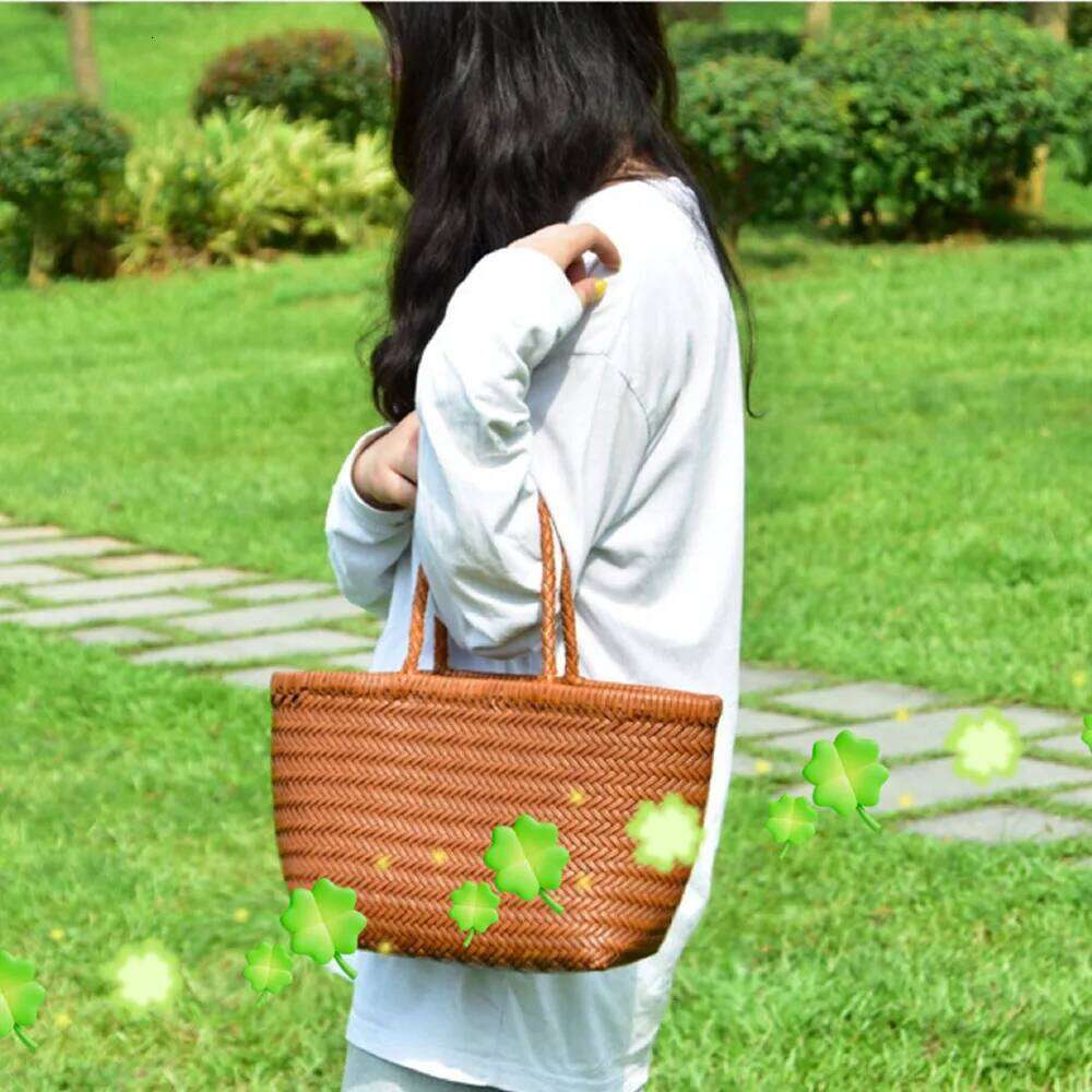 Designer Bag Women Weave Handbags Feminine Handmade Woven Bucket Bag With Cotton Inner Pockets Casual Knitting Leather Handle Bags