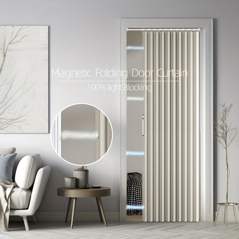 TEMU Magnetic Folding Door Curtain - Light Blocking Room Divider With Magnetic Door Seals, Folding Room, Bathroom, Home Office - Modern Window In