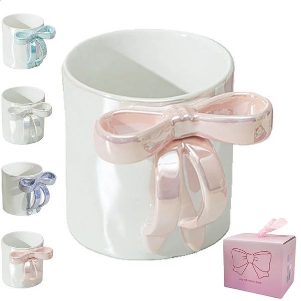 Pearl Glaze Bow Mug Bow Coffee Milk Cup Household Drinking Cup High Quality Korean Drinking Cup Valentines Day Gift 250118