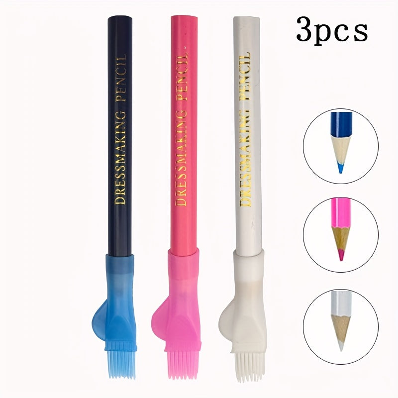 TEMU 3pcs Chalk With Brush – Water-soluble Fabric Markers For Sewing, Diy Crafts & Dressmaking – Easy Clean, Assorted Colors (white-pink-blue)