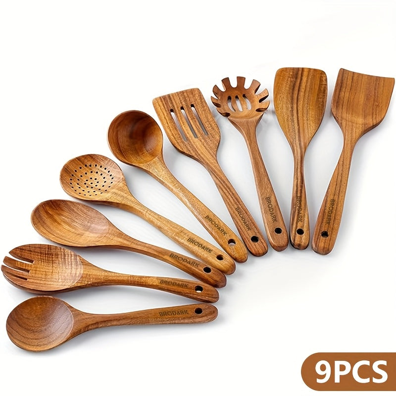 TEMU 6-9pcs Wooden Spoons For Cooking - Teak Wooden Utensils Forcooking - -grip For Cooking - Wooden Cookingutensils - Wooden Spoon Sets